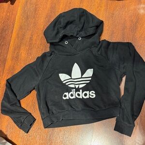 adidas Black Cropped Hoodie with White Trefoil Logo